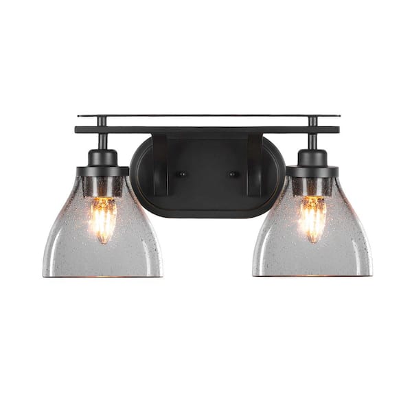 Unbranded Monroe 17.25 in. 2-Light Matte Black Vanity Light with 6.25 in. Clear Bubble Glass Shade No Bulbs Included