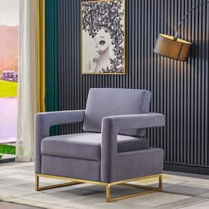 Gray Accent Velvet Sofa Chair/Open Back Chair Removable Tufted Cushion Armchair With Pillow Gold Stainless Steel Base