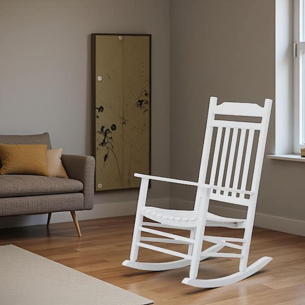 White Wood Outdoor Rocking Chair for Porch Patio Balcony Backyard Garden Lounge Living Room (2-Packs)