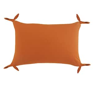 Get Knotty Thai Orange Solid Corner Tie Soft Poly-Fill 24 in. x 16 in. Throw Pillow