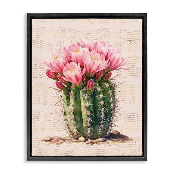Stupell Industries Blooming Floral Cactus by Lettered and Lined Black Floater Frame Nature Graphic Art Print 21 in. x 17 in.