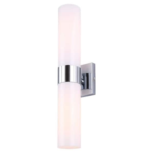 CANARM Maxine 4.5 in. 2-Light Chrome Wall Sconce with Opal Glass Shade