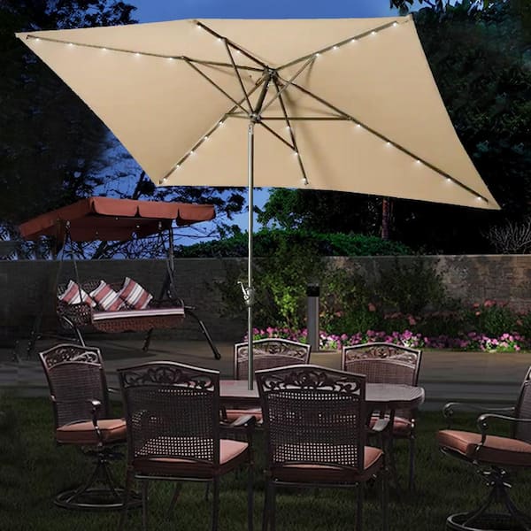 Unbranded Waterproof 10 ft. x 6.5 ft. Aluminum Rectangular Market Outdoor Patio Umbrella with Push Button Tilt and Crank in Beige