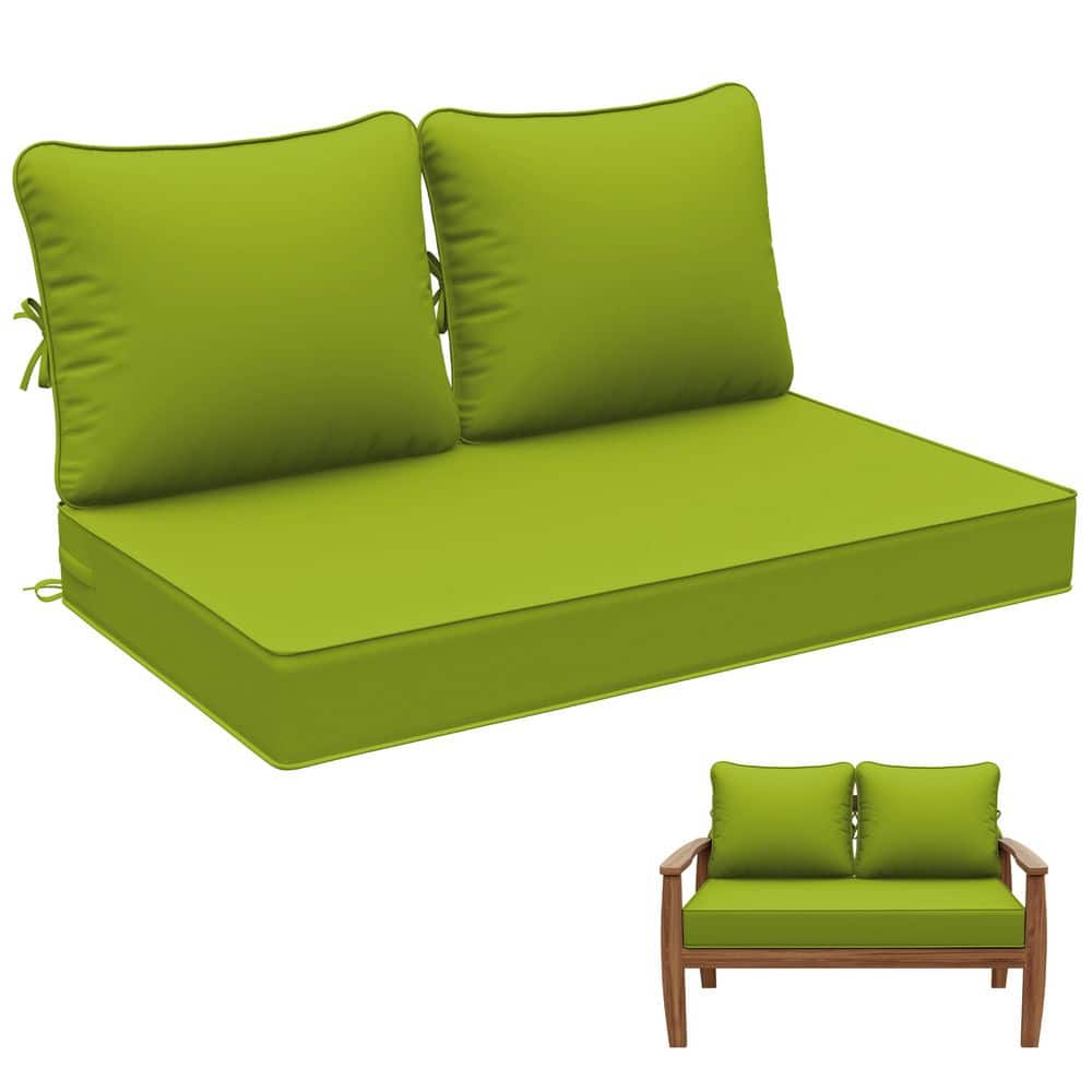 Replacement Outdoor Loveseat Cushion Set 46 x 26in, Water Repellent Fade Resistant Patio Furniture Cushion, Grass Green