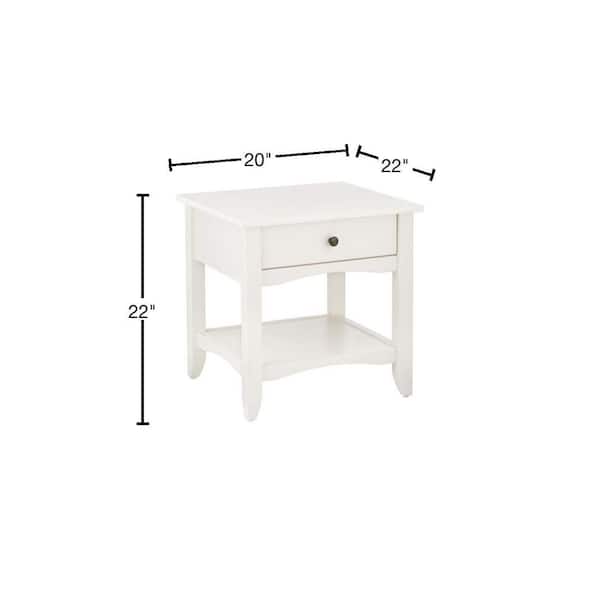 Cedar Springs Rectangular White Wood 1 Drawer End Table (21.97 in. W x 21.97 in. H)