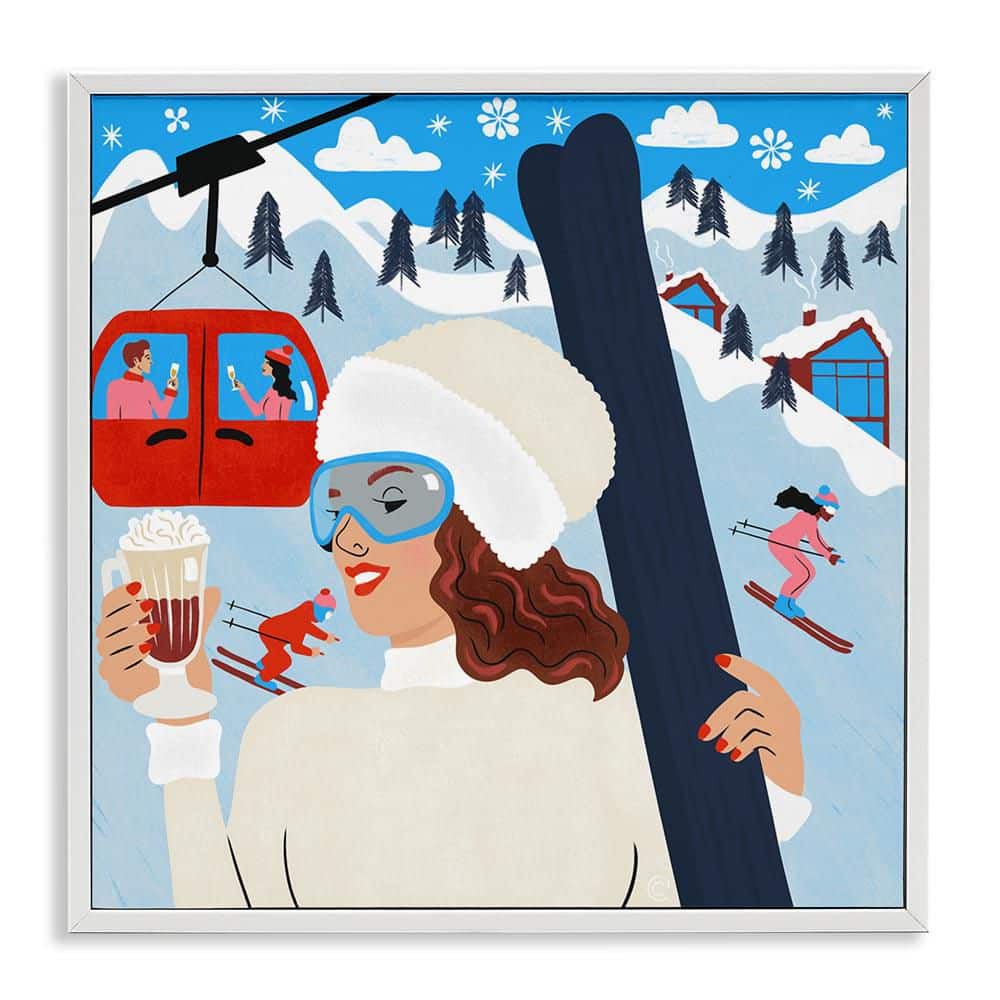 Sipping Cocoa on Ski Lift by Carrie Cantwell White Framed Sports Giclee Art Print 12 in. x 12 in. price history on PriceWatchPro