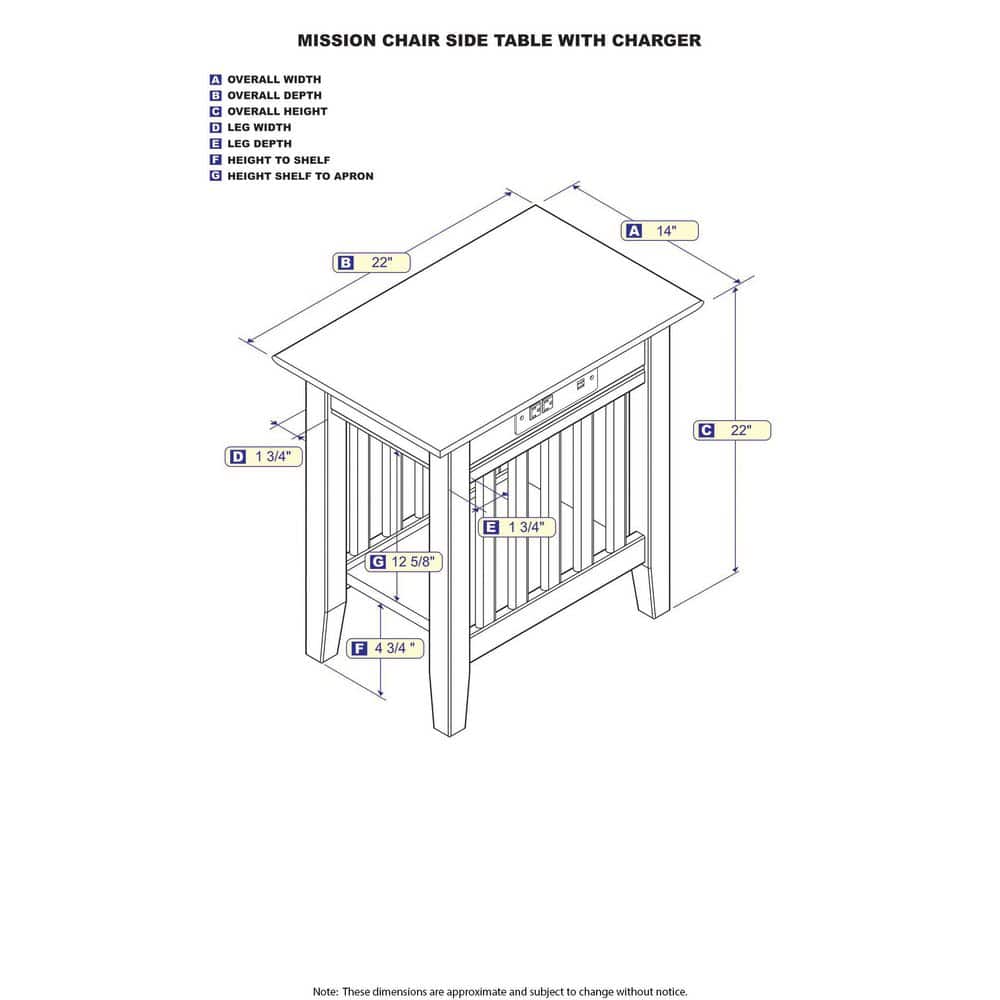 Mission Walnut Chair Side Table with Charging Station - thumbnail 10