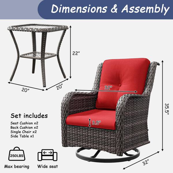 EROMMY 3 Pieces Outdoor Swivel Rocker Patio Chairs, 360 Degree Rocking Patio Conversation Set With Thickened Cushions And Glass Coffee Table For Backyard, Blue