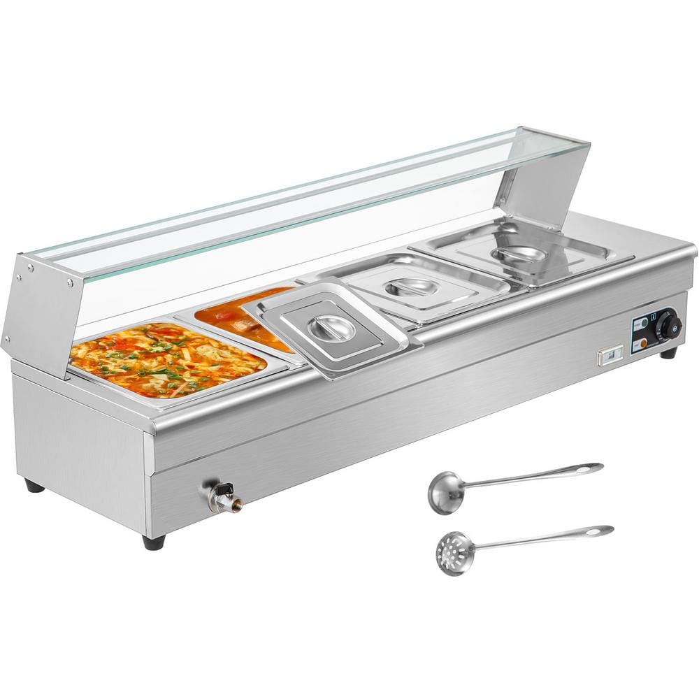 VEVOR 4 Pan x 1/2 GN Stainless Steel Commercial Food Steam Table 6 in. Deep 1500-Watt Electric Countertop Food Warmer 44 Qt.