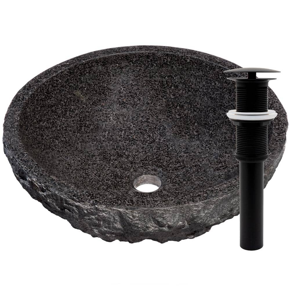 Novatto Absolute Natural Granite Vessel Sink and Matte Black Umbrella