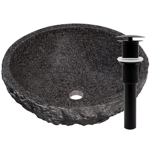 Absolute Natural Granite Vessel Sink and Matte Black Umbrella Drain