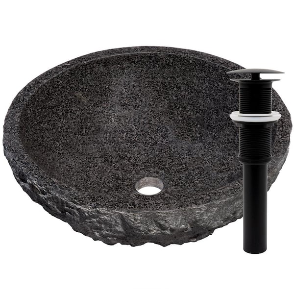 Novatto Absolute Natural Granite Vessel Sink and Matte Black Umbrella Drain