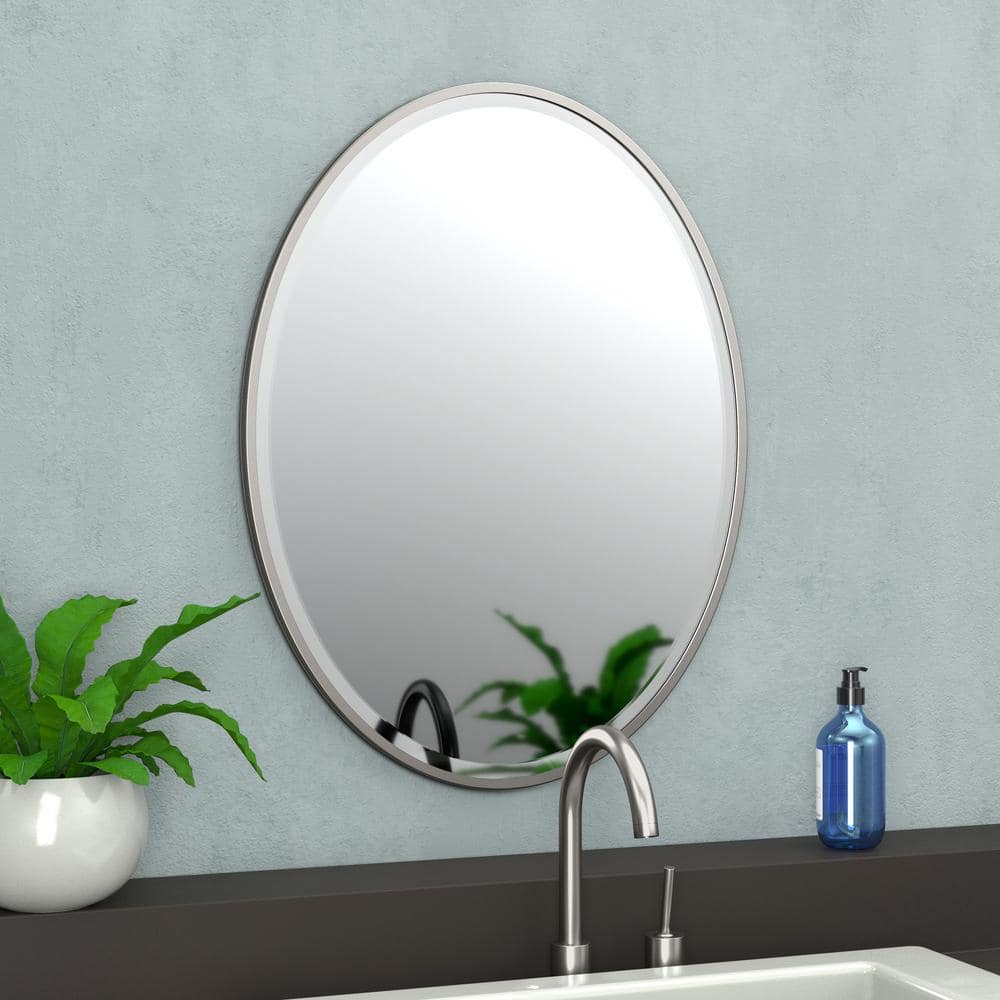 Elegant Satin Nickel Full-Length 33"x25" Rectangular Vanity Mirror