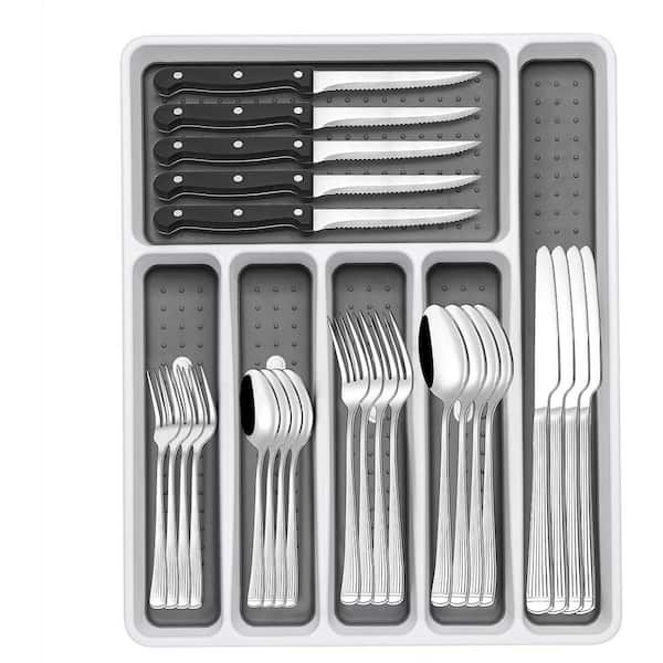 49-Piece Column Silver Stainless Steel Kitchen Flatware Cutlery Set with Organizer (Service for 8)