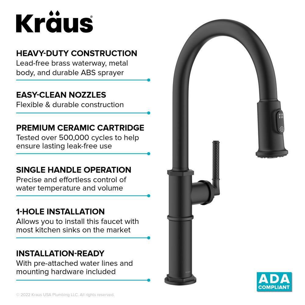 Matte Black Brass Pull-Down Single Handle Kitchen Faucet