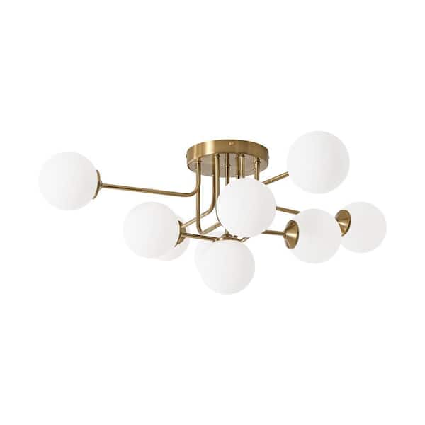 HUOKU Ceder 9-Light 32.7 in. W Brass Semi-Flush Mount Modern