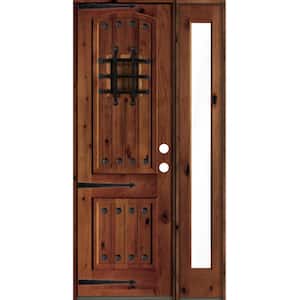 46 in. x 96 in. Medit. Knotty Alder Left-Hand/Inswing Clear Glass Red Chestnut Stain Wood Prehung Front Door w/RFSL