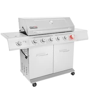 6-Burner Stainless Steel Propane Gas Grill with 1-Sear Burner and 1-Side Burner, Cabinet Style