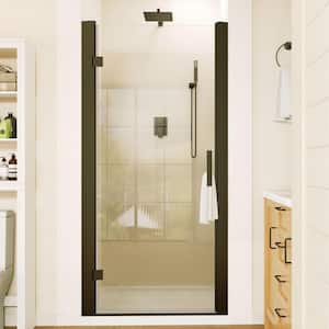 34 in. to 36 in. W x 72 in. H Pivot Hinged Swing Frameless Shower Door in Black with Clear Glass