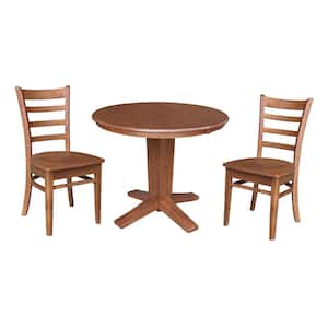 Aria 3-Piece Distressed Oak 36 x 48 in. Oval Solid Wood Pedestal Dining Table 2 Emily Chairs, Seats 2