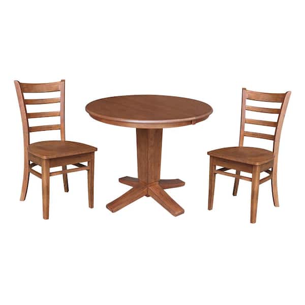 International Concepts Aria 3-Piece Distressed Oak 36 x 48 in. Oval Solid Wood Pedestal Dining Table 2 Emily Chairs, Seats 2