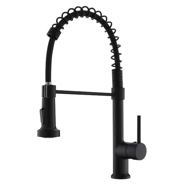PERLIRIA INC Spring Single Handle Pull Down Sprayer Kitchen Faucet, Modern Kitchen Faucet in Matte Black