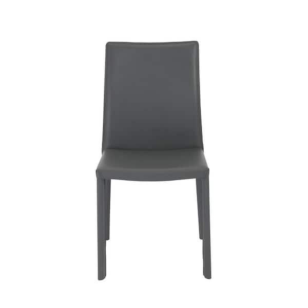 HomeRoots Gray Upholstered Leather Side Chair (Set Of 2)