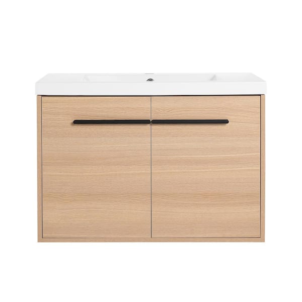 29.53 in. W 18.11 in. D 20.47 in. H Single Sink Wall Mounted Bath Vanity in Oak with White Resin Top