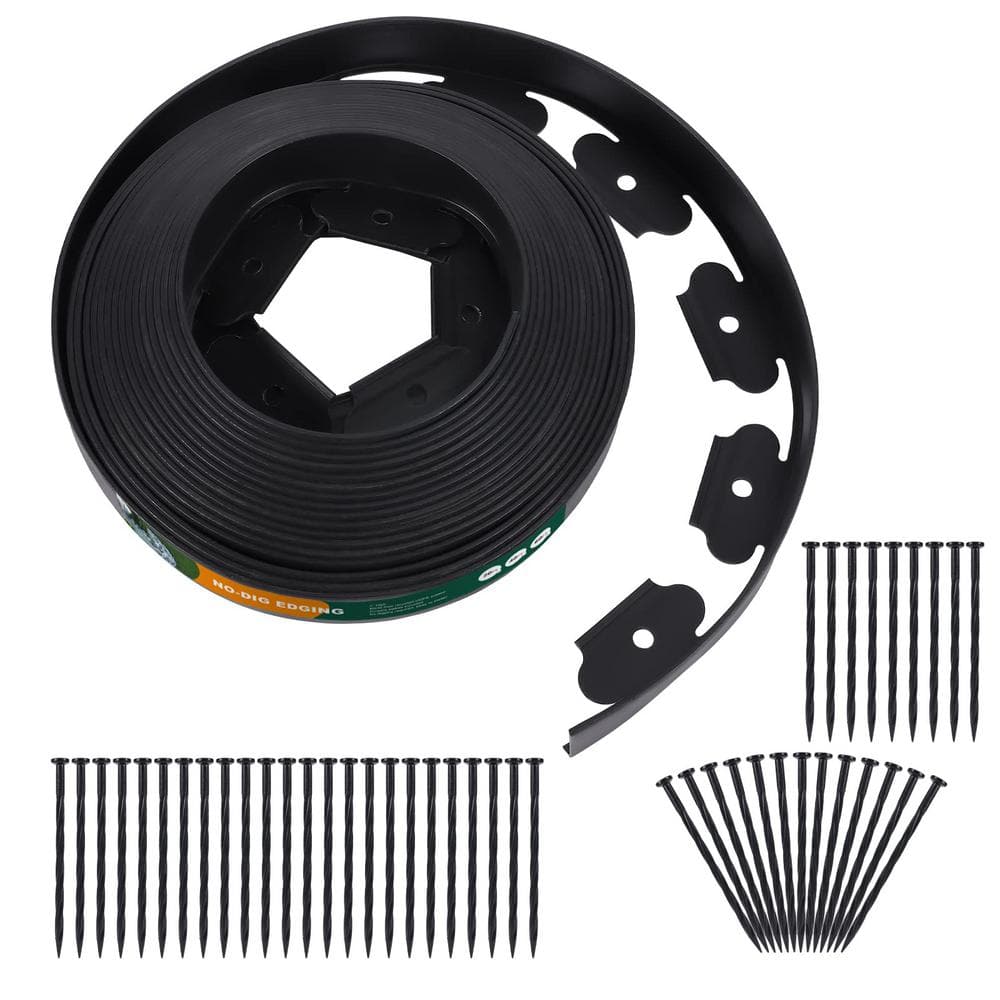 Cesicia 2 in. x 60 ft. Black Plastic Edging with 72Pieces Anchoring