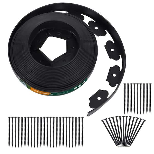 Cesicia 2 in. x 60 ft. Black Plastic Edging with 72-Pieces Anchoring ...