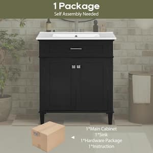 30 in. W Freestanding Single Sink Bath Vanity in Black with White Ceramic Basin Top Unassembled