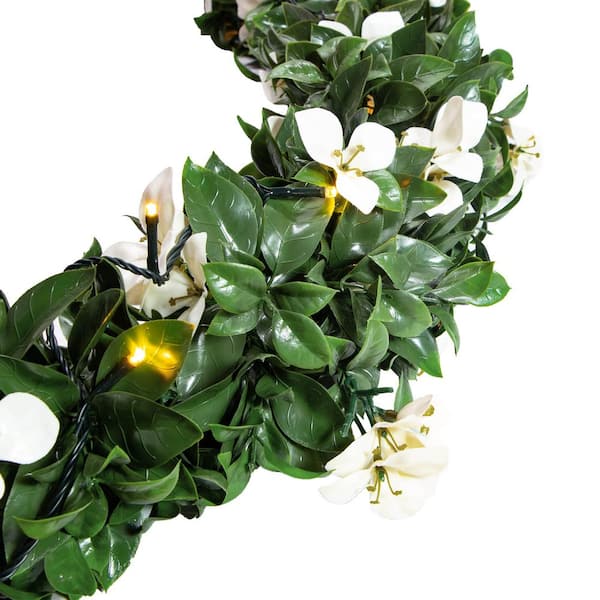 CREATIVE SURFACES Gardenia 6.56 ft. Artificial Garland with Lights (2 Pack)