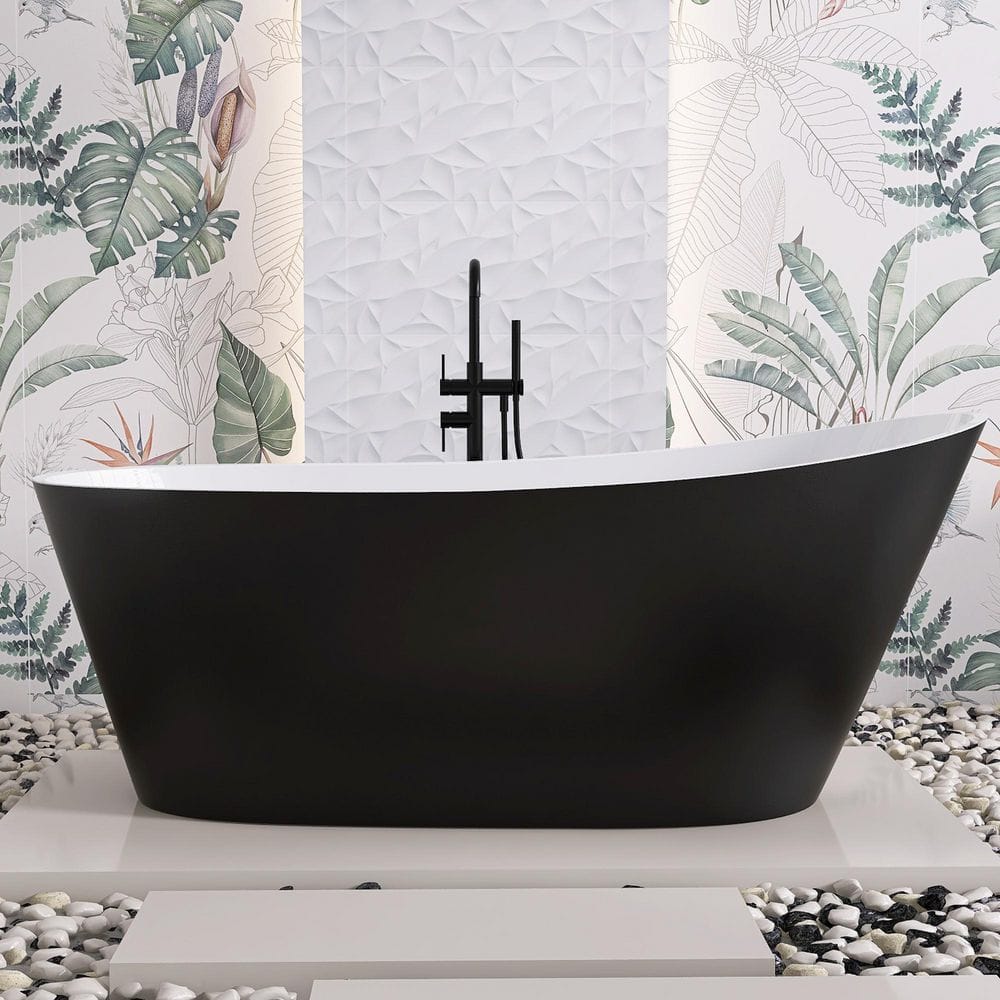 Neo 59 in. x 29.5 in. Slipper Acrylic Freestanding Soaking Bathtub Flatbottom Oval Modern Tub with Drain in Matte Black price history on PriceWatchPro