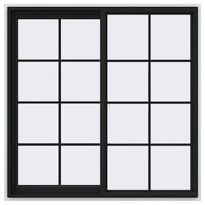 48 in. x 48 in. V-2500 Series Bronze Exterior/White Interior FiniShield Vinyl Left-Handed Sliding Window w/Colonial Grid