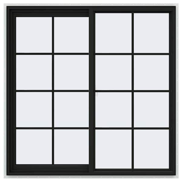 JELD-WEN 48 in. x 48 in. V-2500 Series Bronze Exterior/White Interior FiniShield Vinyl Left-Handed Sliding Window w/Colonial Grid