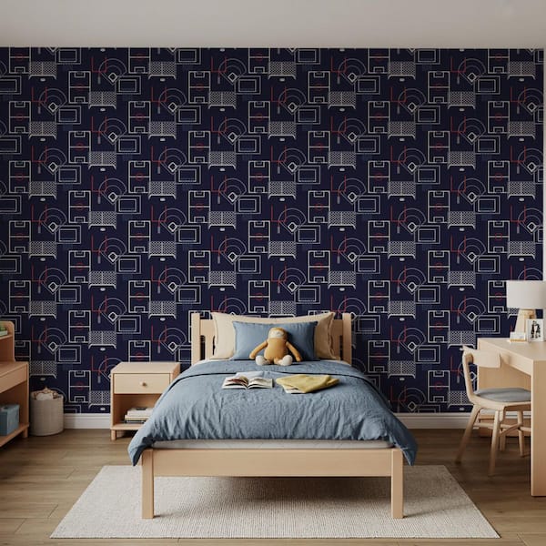Sports Play Zone Navy Peel and Stick Wallpaper