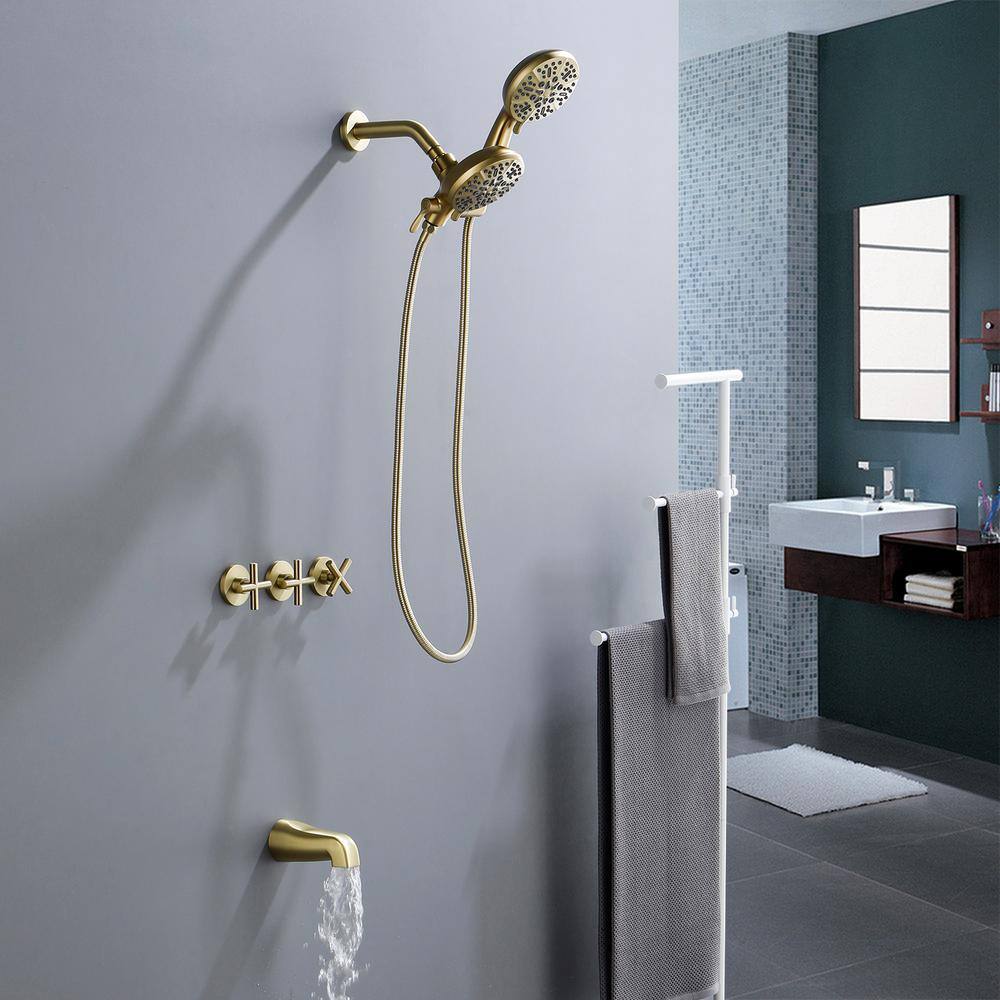 Brushed Gold Triple Handle Multi-Head Wall Mounted Shower System