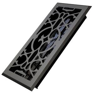 Victorian Scroll 4 x 12 in. Decorative Floor Register Vent with Mesh Cover Trap, Dark Grey
