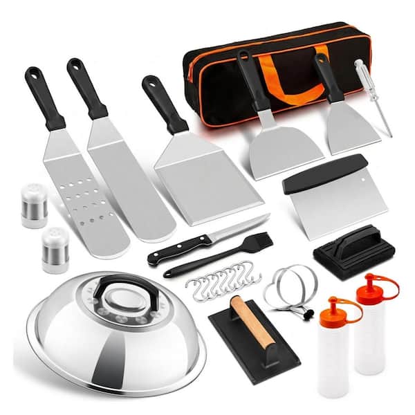 26-Piece Stainless Steel Griddle Accessories Kit Dishwasher Safe with Spatulas Scraper Chopper Bacon Press