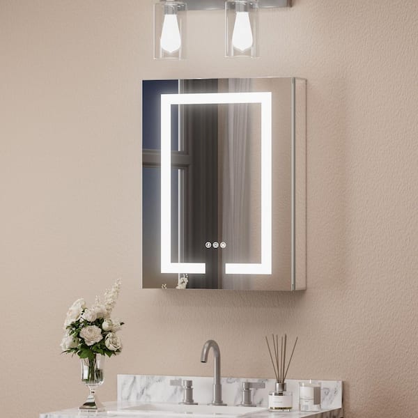20 in. W x 26 in. H Rectangular Aluminum Surface Mount LED Medicine Cabinet with Mirror and 3-Color Lighted Modes