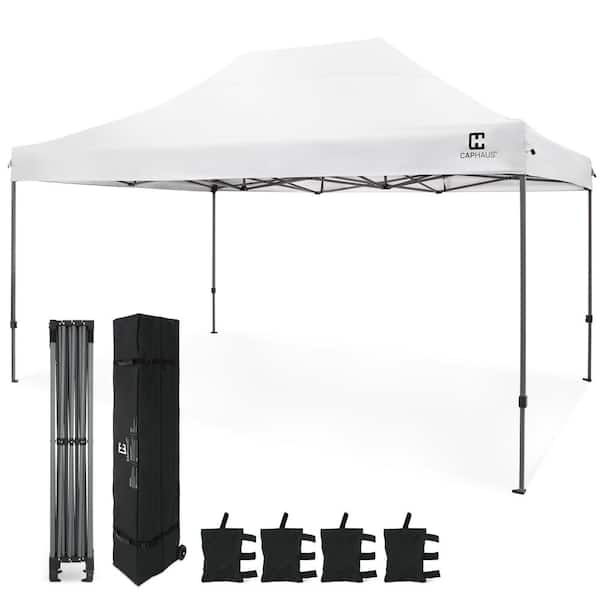 CAPHAUS 10 ft. x 15 ft. White Patented Easy Pop Up Outdoor Canopy Tent, Heavy-Duty Commercial Grade