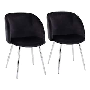 Fran Black Velvet and Chrome Dining Arm Chair (Set of 2)