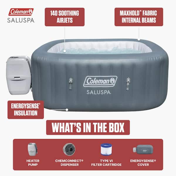Hawaii 4-Person 140 Jet 120V Inflatable Hot Tub with AirJets, Energy-Efficient Spa Cover, Square Design