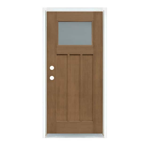 MP Doors 36 in. x 80 in. Medium Oak Right-Hand Inswing Frosted Craftsman Stained Fiberglass Prehung Front Door