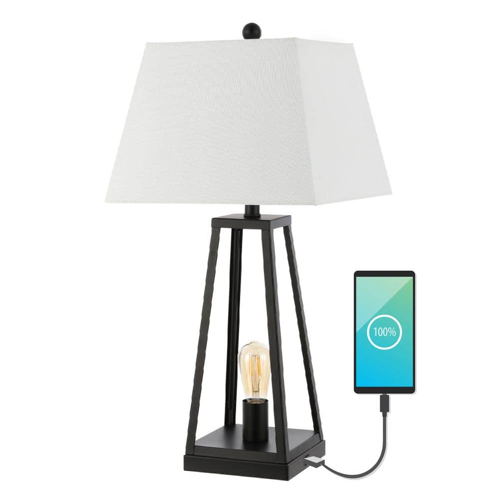 Waylon Black Iron Industrial Table Lamp with USB Port