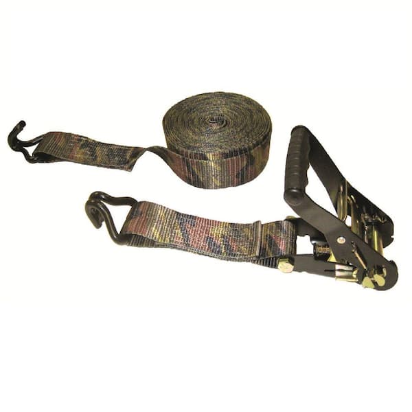 Keeper 16 ft. x 2 in. x 10,000 lbs. Padded Camo Ratchet with Double J-Hooks