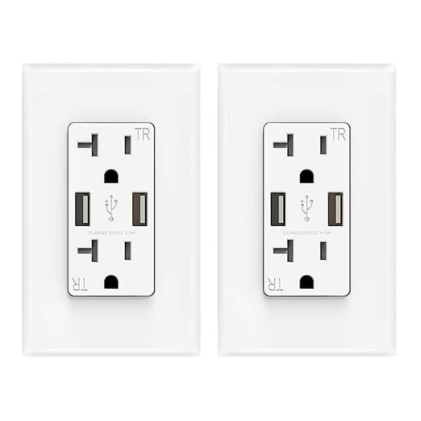 elegrp ELEGRP (6 Pack, White) 4.0 Amp Type A USB Outlet, 20 Amp