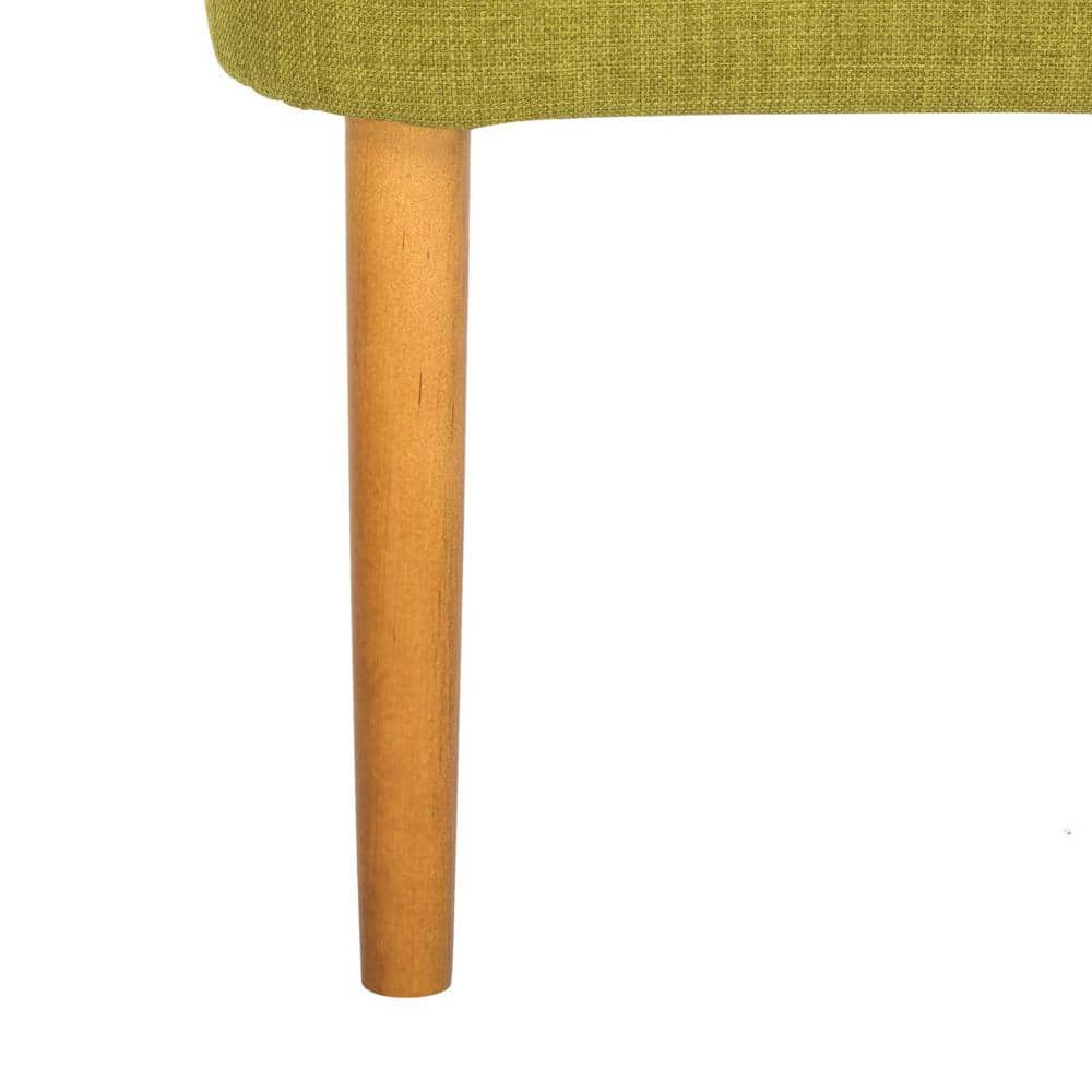 Transitional Eli Tufted Round Green Ottoman with Oak Wood Legs