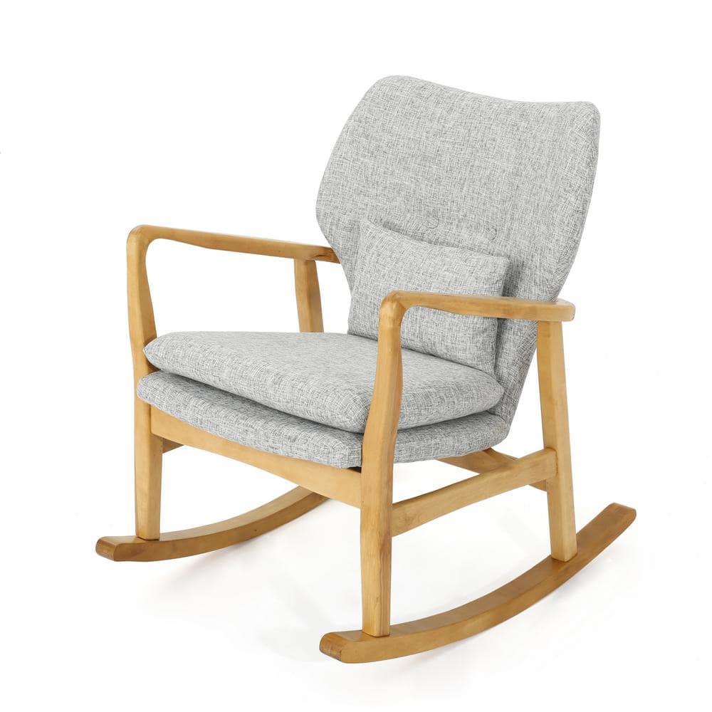 Solid Wood Outdoor Rocking Chair with Light Gray Linen Cushion