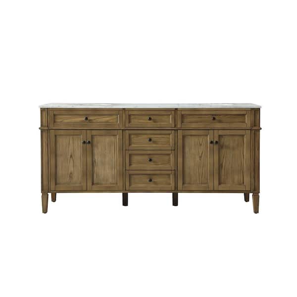 Unbranded Timeless Home 72 in. W x 21.5 in. D x 35 in. H Double Bathroom Vanity in Driftwood with White Marble